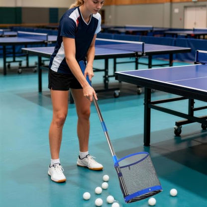 POPETPOP Ping Pong Ball Retriever: Adjustable Table Tennis Picker with Telescopic Handle, Large Capacity Net Basket Collector for Practice