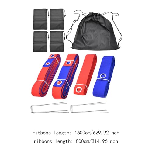 Beach Volleyball Court Boundary Lines Kit Portable with Metal Anchors 52.5 ft and 26.2 ft Line - color: Red and Blue