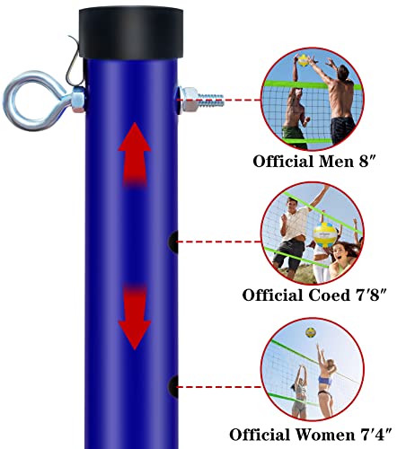 Outdoor Portable Volleyball Net System - Adjustable Height Poles with Soft Volleyball Ball, Pump, Hammer, Boundary Line, and Carry Bag for Backyard, Beach, Lawn