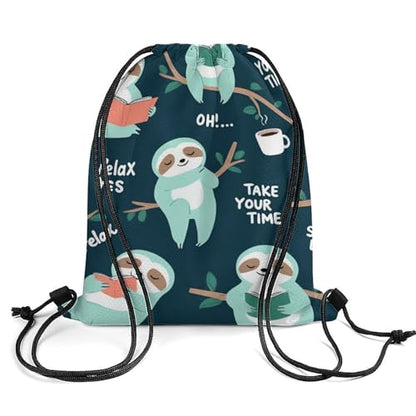 Travel Drawstring Backpack Theft Proof Cinch Sack Water Resistant Sackpack for Camping Hiking Outdoor Sports, Lazy Cute Sloths Bags - color: Picture (752)