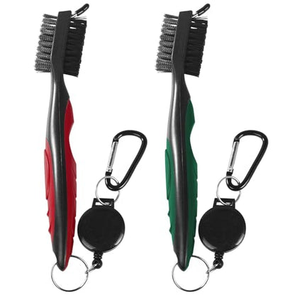 OBTANIM 2 Pack Golf Club Brush Groove Cleaner Tools with Retractable Zip-line Aluminum Carabiner for Golf Club Bag Accessories - color: Red and Green