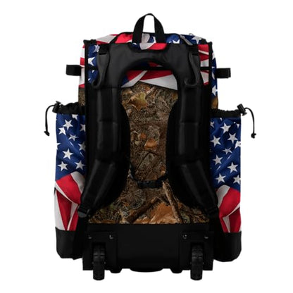 Boombah Superpack Hybrid Rolling Bat Bag - Wheeled & Backpack Version - USA Backwoods Black/White/Olive Drab