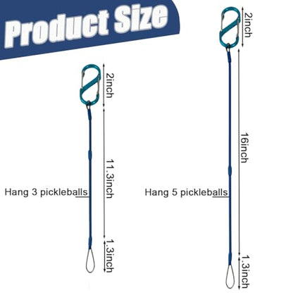 2PCS Pickle-Line, Pickleball Holder, S-Hook Pickleball Steel Cable Long + Short, Pickleball Storage Rope with Upgraded Dual-Opening Clip to Bag or Fence, Easy & Tidy Ball Keeper(Balls Not Included)