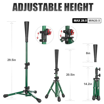 Baseball Tee Batting Tee Softball Tee Portable Travel Hitting Tee,Easy Adjustable Height,Stable Tripod Stand - color: Green, style: Tee