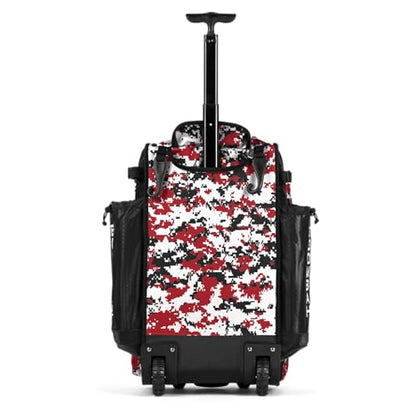 Boombah Rolling Catchers Superpack Baseball/Softball Gear Bag Digital Camo - 23-1/2" x 13-1/2" x 9-1/2" - Multiple Colors - Telescopic Handle and Holds 4 Bats - Wheeled Version - color: Black/Red