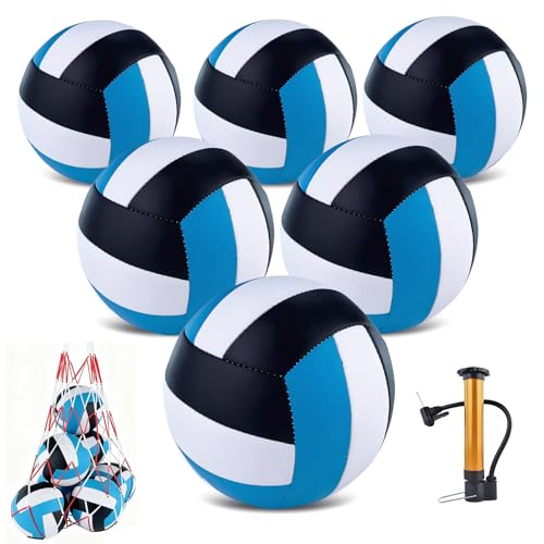 6 Pack Volleyballs Official Size 5, Waterproof Soft Bulk Recreational Volley Balls with Pump and Net Bag for Indoor Outdoor Beach Sand Water Pool Game Training Match for Beginner