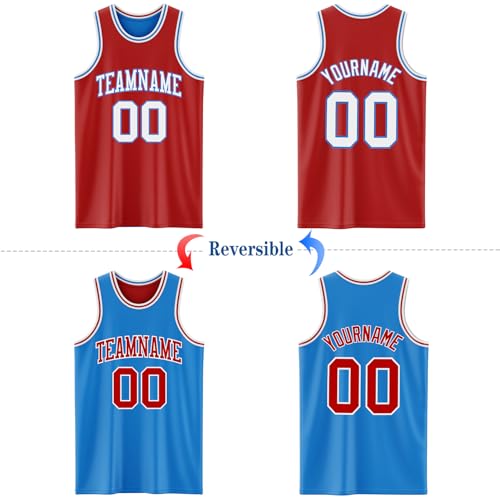 Custom Reversible Basketball Jerseys Men Youth, Personalized Sports Shirts Team Uniforms Printed Name Logo Number - color: Blue and Red