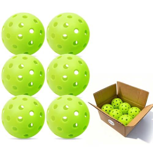 Pickleball Balls 6/12 Pack, Outdoor/Indoor Pickleball Ball - Balanced Flight, High Bounce, Superior Visibility - 40 Hole Green Pickle Ball Suitable for Most Floor Sport Courts