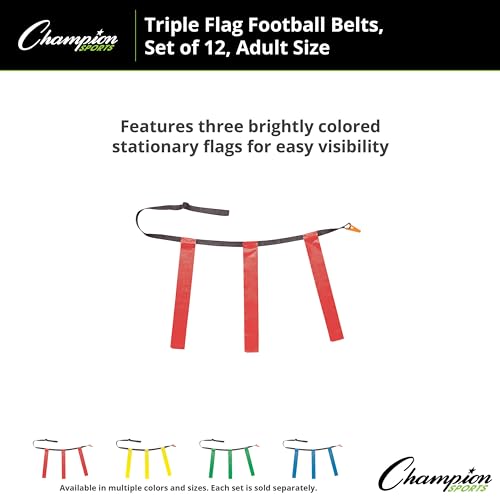 Champion Sports Quick Release Flag Football Set – Durable Belt, 3 Detachable Flags & Adjustable Fit (25”-50”) - color: Red Flags, size: Small (25"-31")