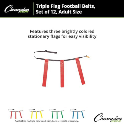 Champion Sports Quick Release Flag Football Set – Durable Belt, 3 Detachable Flags & Adjustable Fit (25”-50”) - color: Red Flags, size: X-Large (40"-50")
