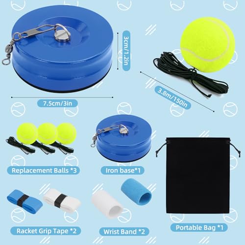 Tennis Trainer Set with 3 Rebound Balls, Tennis Training Equipment with Iron Base, Portable Tennis Training Tool, Tennis Rebounder Kit for Beginners Sport Exercise and Individual Training