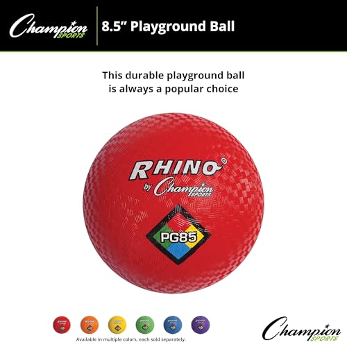 Champion Sports Rhino Playground Ball 8.5" D - Two Ply, Nylon Wound, Red (Set of 1 Ball)