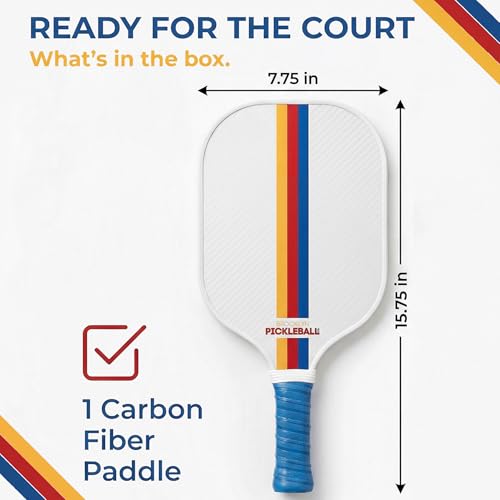 – Carbon Fiber Pickleball Paddles – USAPA Approved, Honeycomb Core, Cushioned Grip, Lightweight Design – Single Paddles & Paddle Sets - color: White Retro Stripe - Single Paddle