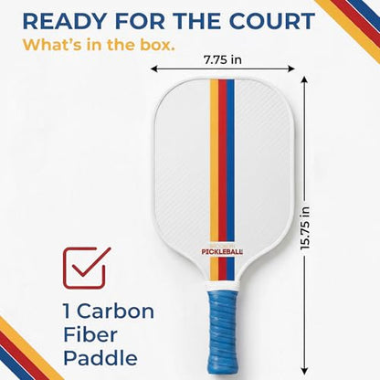 – Carbon Fiber Pickleball Paddles – USAPA Approved, Honeycomb Core, Cushioned Grip, Lightweight Design – Single Paddles & Paddle Sets - color: White Retro Stripe - Single Paddle