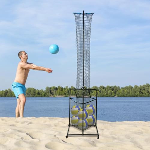 Volleyball Training Net with Ball Bag,Setter Target Net Rebounder,Practice Serve Spike Collect System,Adjustable Height Indoor Outdoor Solo Aid,Foldable Cart Storage for Club School Home Drills