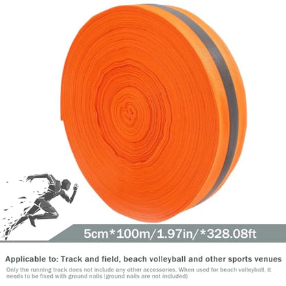 Beach Volleyball Lines 2'' x 328' Nylon Beach Vibrant Orange Volleyball Boundary Lines Tear-Resistant Reflective Caution for Running Track Lanes, Finish Line Markers