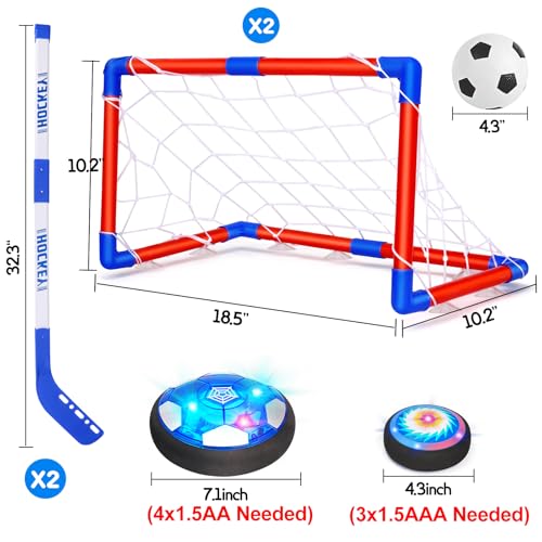 Qirptey 3 in 1 Hover Soccer Ball Toddler Hockey Set with LED Lights Indoor Toys for Kids Soccer Gift for Boys 6-8 8-12 Kids Sports Soccer Games 3 4 5 6 7 8 Year Old Boy Age 4-8 Birthday Gift