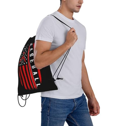 American Baseball Flag Unisex Drawstring Backpack Bag Sport Gym Travel Swim Sackpack - color: American Baseball Flag2