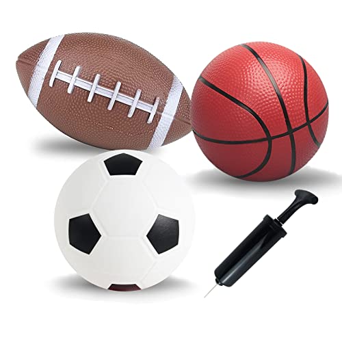 Soccer Basketball Football Small Sports Bouncy Balls with Hand Pump for Kids and Toddlers - (Pack of 3) 6-Inch Diameter Rubber Sport Ball Set for Fun Outdoors and Backyard Play