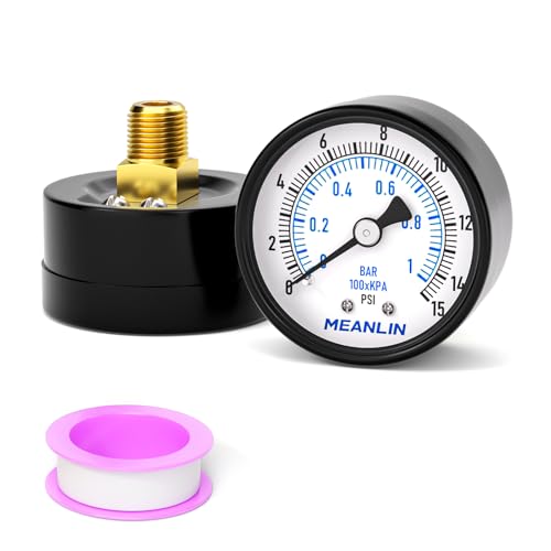 0-15Psi Well Pump Pressure Gauge 1/4" NPT 2" FACE DIAL for Water Oil Air Well Pump Tank Tire Pressure Test Back Mount, with Teflon Tape - size: 0-15Psi