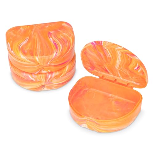 Practicon Marble Retainer Cases, Orthodontic Aligner Case, Mouth Guard Holder (3 Pack) (Orange & Pink) - color: Orange & Pink
