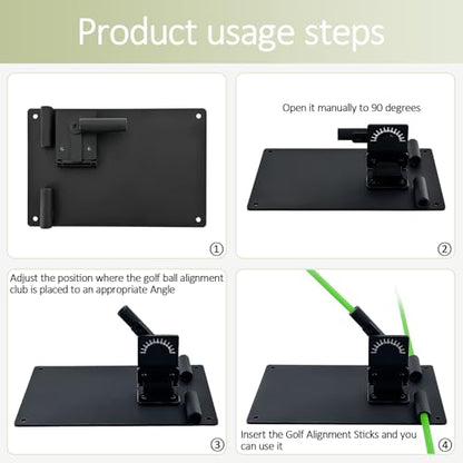 Golf Alignment Sticks and Angle Holder Set Plate Thickened metal adopts damping design Angle adjusted freely Teaching Equipment for Aiming Putting Swing Posture Correction Golf Swing Training