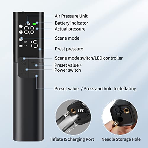 Pumteck MY01 Electric Ball Pump with Inflation & Deflation, Accurate Pressure Gauge and 4 Preset Modes, Automatic Ball Pump for Basketball, Soccer, Football and Volleyball (Max 15 PSI) - color: Black