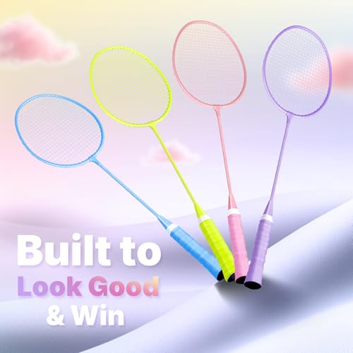 AboveGenius Badminton Rackets Set, Lightweight Badminton Set Includ 4/6 PCS Rackets, 6 Birdies, Outdoor Backyard Games, Racquets for Adults, Teens, Family Beginner - style: 4 Racket+6 Birdies
