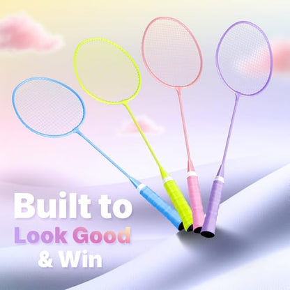 AboveGenius Badminton Rackets Set, Lightweight Badminton Set Includ 4/6 PCS Rackets, 6 Birdies, Outdoor Backyard Games, Racquets for Adults, Teens, Family Beginner - style: 4 Racket+6 Birdies