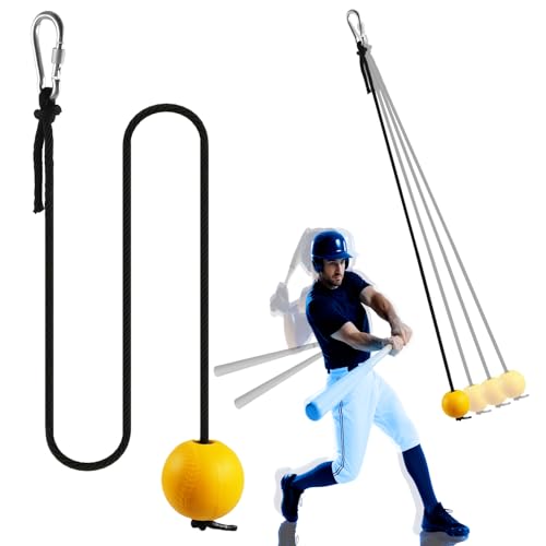 Baseball Softball Batting Trainer – 10.5ft Swing Trainer with Hook & Ball – Solo Hitting Aid for Hand-Eye Coordination, Timing, and Power – Practice Drills for Baseball & Softball Players (All Ages)