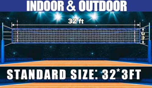 Professional Volleyball net Outdoor Heavy Duty, Lengthened Aircraft Wire Rope, Upgraded Weather Resistance, Thicker Border for Indoor Outdoor Backyard Pool Schoolyard Beach 32x3FT(Net Only)