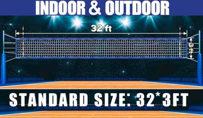 Professional Volleyball net Outdoor Heavy Duty, Lengthened Aircraft Wire Rope, Upgraded Weather Resistance, Thicker Border for Indoor Outdoor Backyard Pool Schoolyard Beach 32x3FT(Net Only)