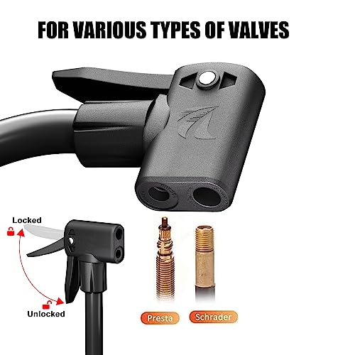 Bike Floor Pump, Bicycle Pump with Dual Presta & Schrader Valve Head, High Pressure Bicycle Tire Inflator, Portable Hand Air Pump for Road & Mountain Bikes, Strollers and Balls - style: Portable/No Gauge