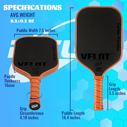Pickleball Paddles,Pickleball Paddle,Carbon Fiber Pickle Ball Paddle-16MM,Hot Pressing Process Racket for Lightweight,Superior Control,Spin,Power and Consistency,USAPA Approved