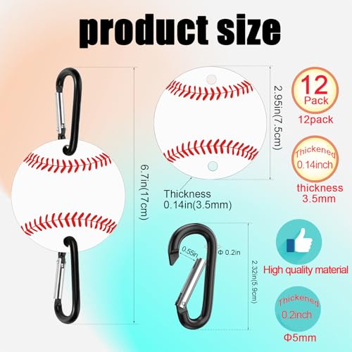 Baseball Bag Fence Hooks – Thick Fence Clips with Writable Acrylic Plates – Dugout Organizer for Baseball Gear, Backpacks, Helmets, Bottles, Team Gifts - style: 12 packs