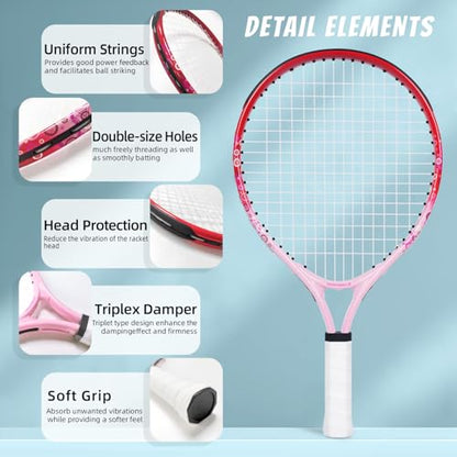 17"-23" Kids Tennis Racket for Aged 2-9, Lightweight and Durable, Including 1 Toddler Tennis Racket and 1 Replacement Grip Tapes - color: Red Pink, size: 17"