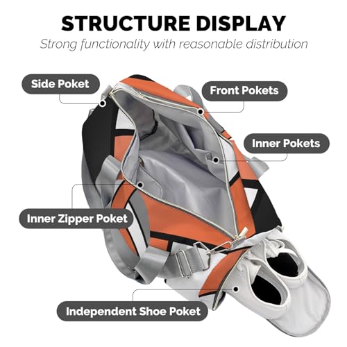 XOZOTY Personalized Orange Volleyball Duffle Bags with Name for Women Girls Custom Travel Perform Training Bags