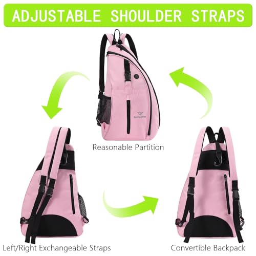 Pickleball Bag for Women Men Pickle Ball Backpack,Adjustable Sling Bag/Backpack for Tennis & Pickleball - color: Pink