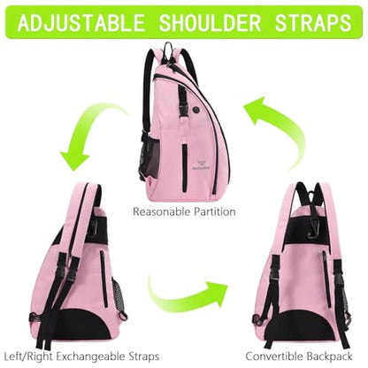 Pickleball Bag for Women Men Pickle Ball Backpack,Adjustable Sling Bag/Backpack for Tennis & Pickleball - color: Pink