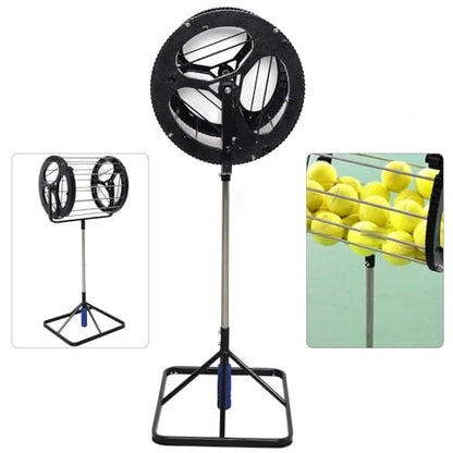 Tennis Ball Picker, 2 in 1 Tennis Rolling Collector Basket with 80 Balls Capacity, Automatic Ball Hopper with Adjustable Height, Funnel Grabber with Handle, for School, Gym, Club