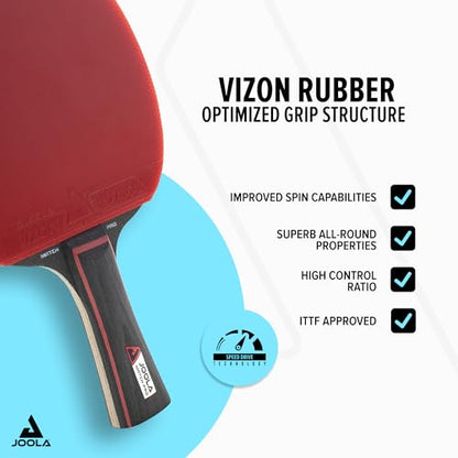JOOLA Match Pro Performance Ping Pong Paddles - Ergonomic Grip Handle & Pro Friction Technology - ITTF Approved - Table Tennis Paddles for Advanced Control & Speed - Table Tennis Racket - Red