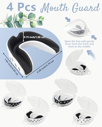Piemow 4 Pcs Mouth Guard - Faith Cross Mouthguard with Case, Religious Mouth Guards Braces for Football Boxing Basketball Lacrosse Hockey and All Contact Sports - color: Black/White