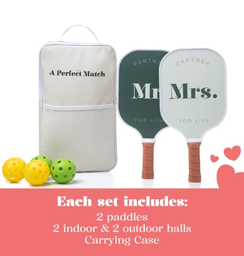A Perfect Match Pickleball Paddle Set Engagement Gifts for Couples I I His and Hers Gifts I Includes 2 Pickleball Paddles, Carrying Bag and 2 Pickleballs - style: Mr. and Mrs.