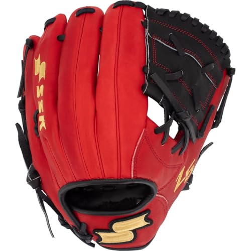 SSK Z5 Craftsman Youth Baseball Glove – 10.5” – 11” – 11.25” – 11.5” Right & Left Hand Throw - color: Red/Black - One-Piece Web, size: 11" - Right Hand Throw