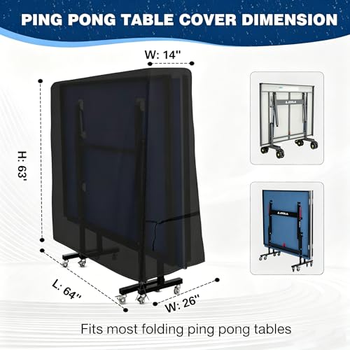 Saking Ping Pong Table Cover, 500D Heavy Duty Folding Table Tennis Table Cover Waterproof Sunproof Indoor & Outdoor, Fits Universal 9x5 FT Folding Tables, Windproof Cover with Zipper & Buckles, Black