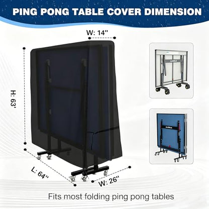 Saking Ping Pong Table Cover, 500D Heavy Duty Folding Table Tennis Table Cover Waterproof Sunproof Indoor & Outdoor, Fits Universal 9x5 FT Folding Tables, Windproof Cover with Zipper & Buckles, Black