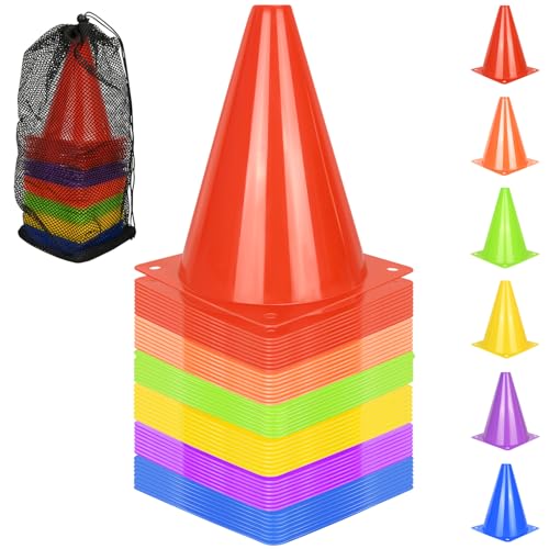 PXZBLG 12/24/50pcs Soccer Cones, 7" Soccer Cones, Plastic Traffic Cones, Training Cones for Basketball Football Skating Drills Practice - color: 6 Colors, size: 7", 50pcs
