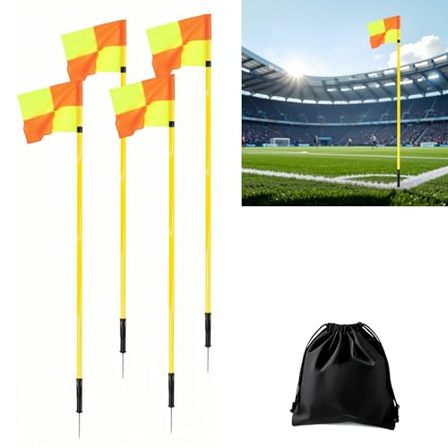 Soccer Corner Flags Set of 4 for Soccer Field, 5FT Agility Training Poles with Corner Flags,Speed and Agility Training Equipment for Sports Practice with Ground Spring Nails and Storage Bags(Yellow) - color: Yellow