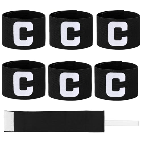 6 Pack Captain Arm Bands for Soccer, 7x33 Cm/2.75x13 Inch Black Soccer Captain Armband Adjustable Leader Armband Team Sport Arm Band Football Basketball Player Band for Adult Youth Football Team