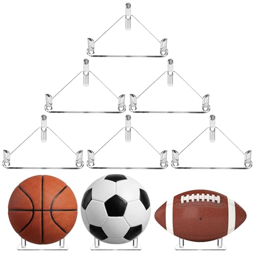 6 Pcs Acrylic Basketball Holder & Soccer Ball Stand, Transparent Display Stand for Basketball Football & Volleyball, Clear Sports Ball Storage Rack with Rods, Easy to Assemble